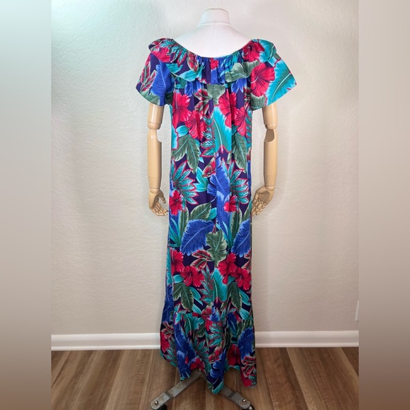 Vintage Hilo Hattie Hawaiian Floral Tropical Ruffle MuuMuu Dress Size Large - Picture 7 of 15